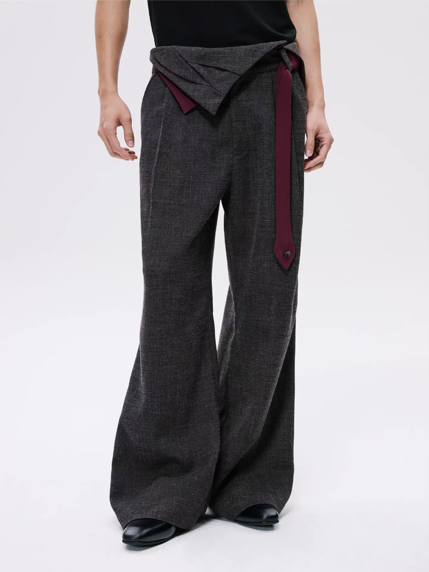ALVNG AR ANTS Detachable Contrast Waist Tie Pleated Trousers