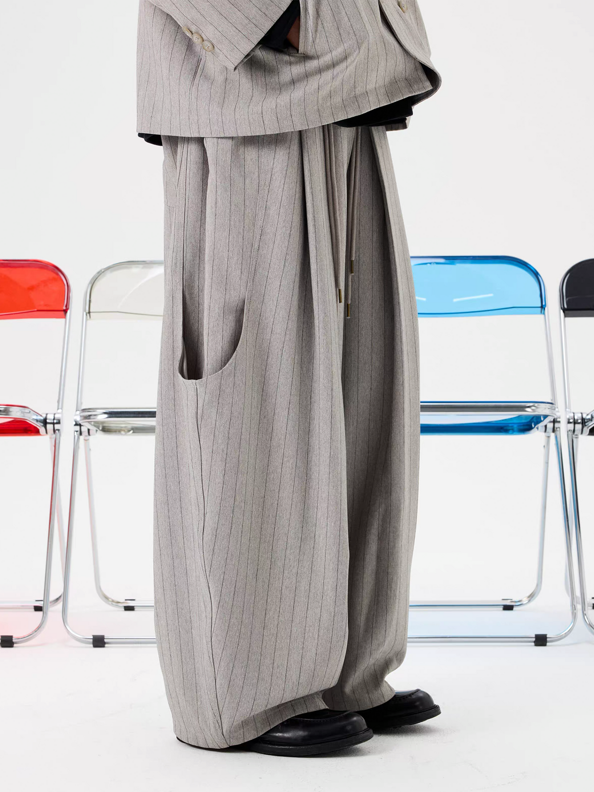 UNLIMITED MOTE Striped Wide-Leg Balloon Pants, premium urban and streetwear designers apparel on PROJECTISR.com, UNLIMITED MOTE