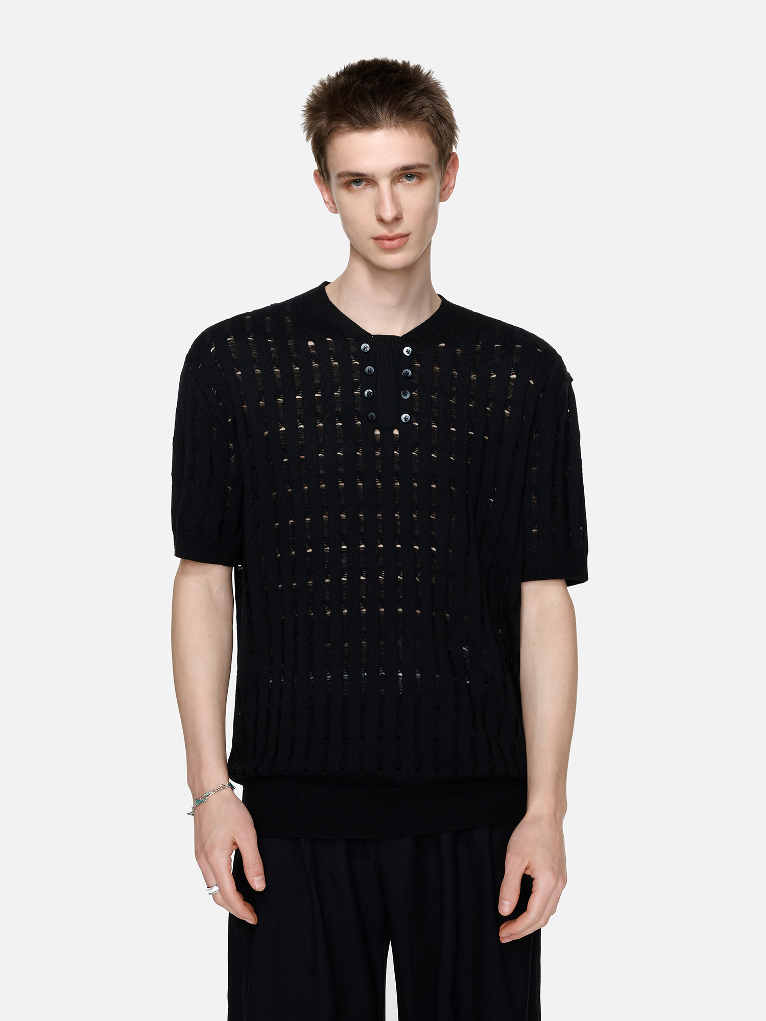 TIWILLTANG Essential Openwork Knitted T Shirt