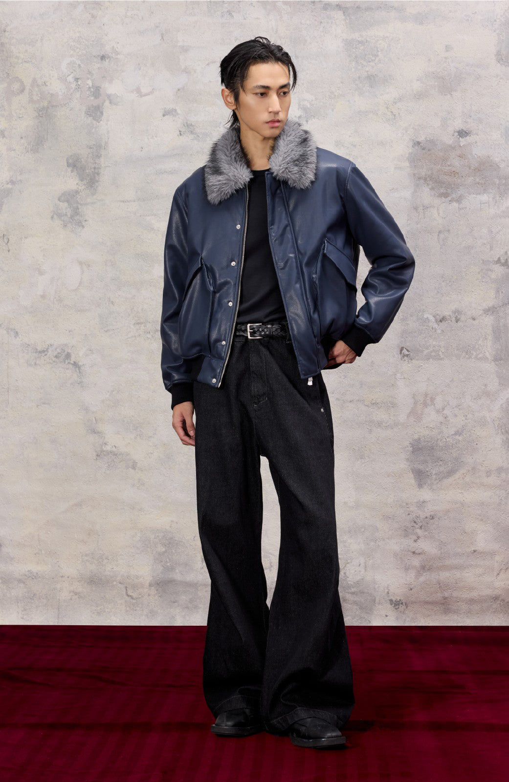 ALVNG AR ANTS Faux Fur Collar PU Jacket