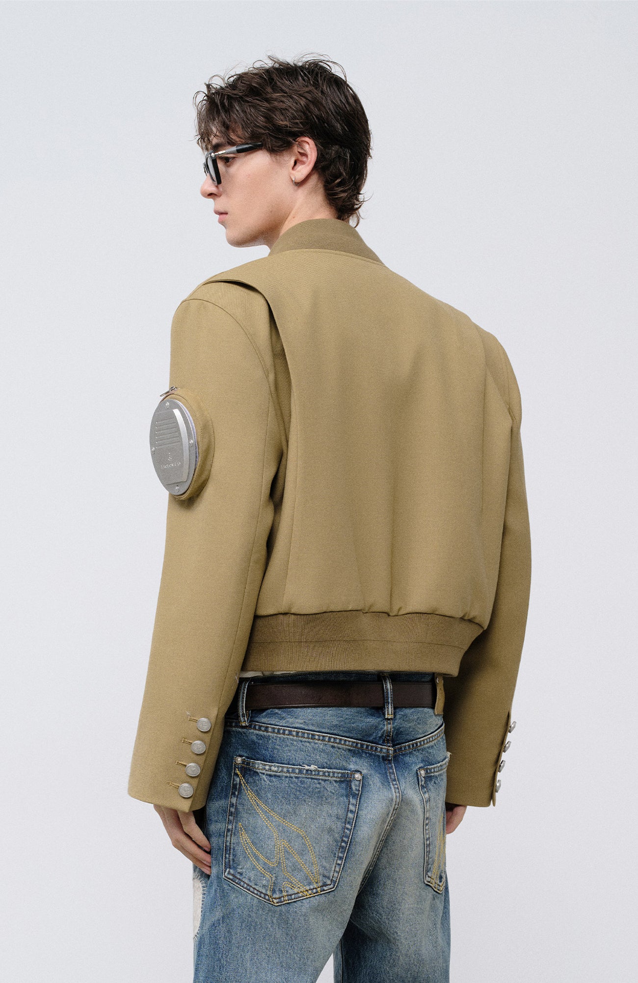 FACEONLAB Arm-Patched Bomber Jacket Khaki, premium urban and streetwear designers apparel on PROJECTISR.com, FACEONLAB