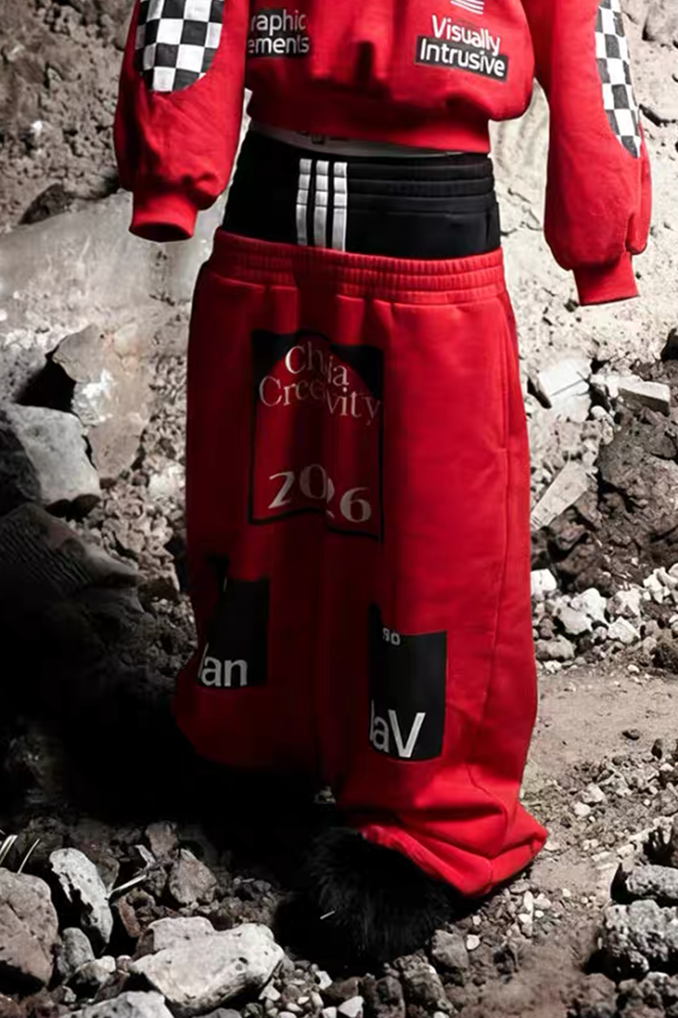 VANGUARDIA Dual-Waistband Sagging Sweatpants