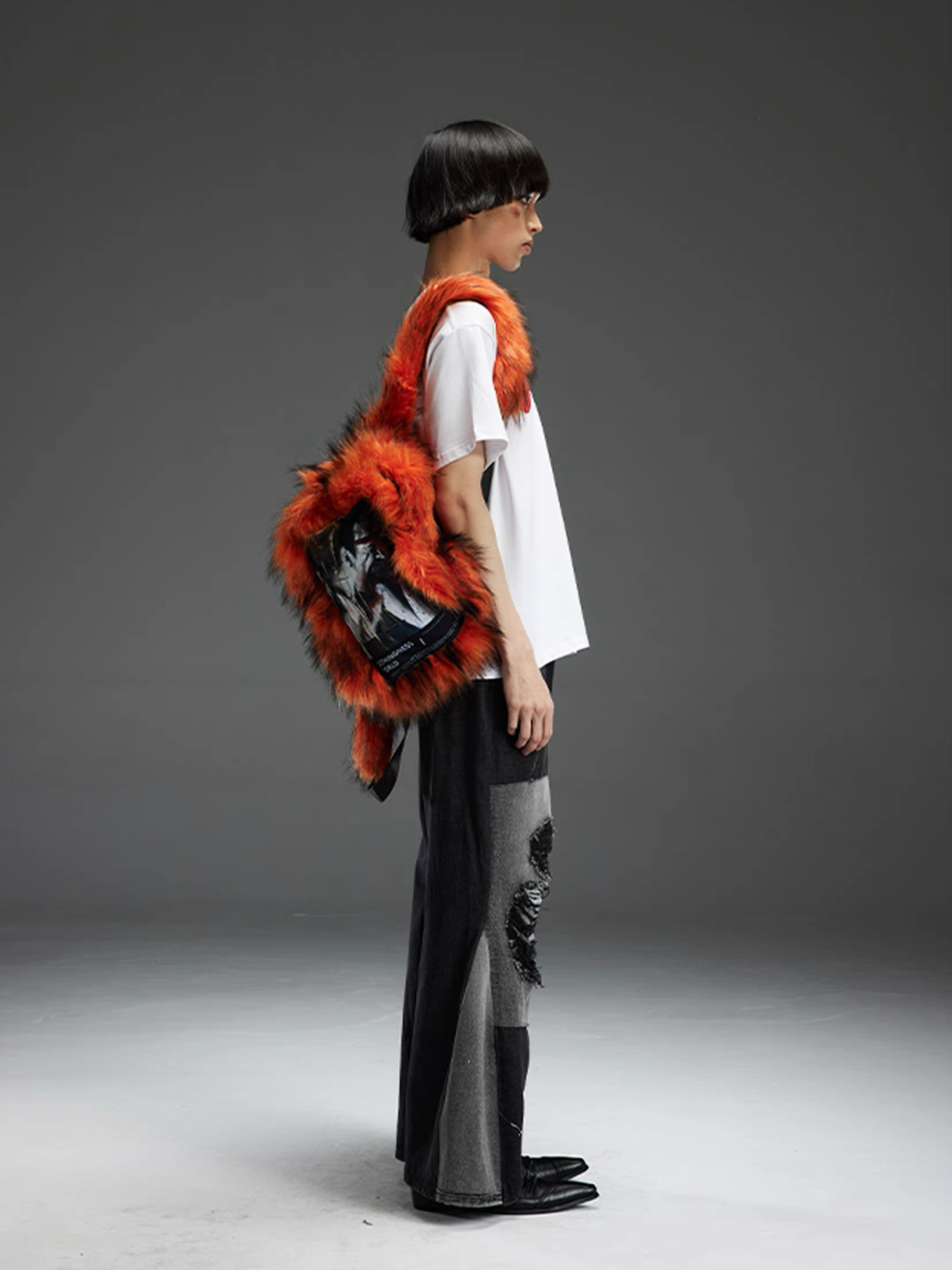 NOTHINGNESS WORLD Shaggy Faux Fur Graphic-Patch Backpack, premium urban and streetwear designers apparel on PROJECTISR.com, NOTHINGNESS WORLD