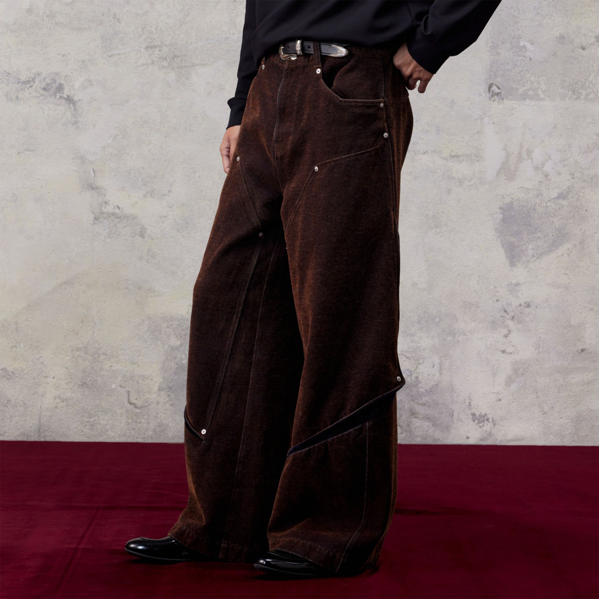 ALVNG AR ANTS Flocked Double-Knee Denim Pants