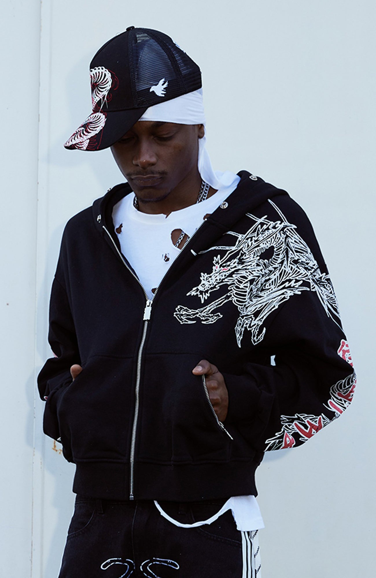 VINKID Graphic Studded Zip-Up Hoodie