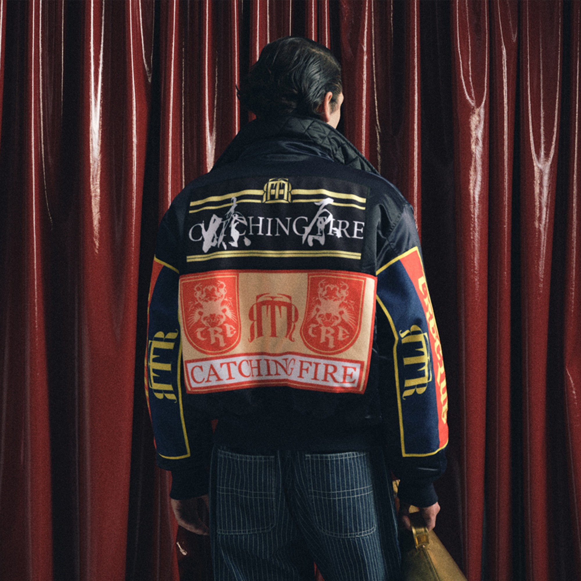 TRECLUB Contrast Graphic Embroidered Patch Bomber