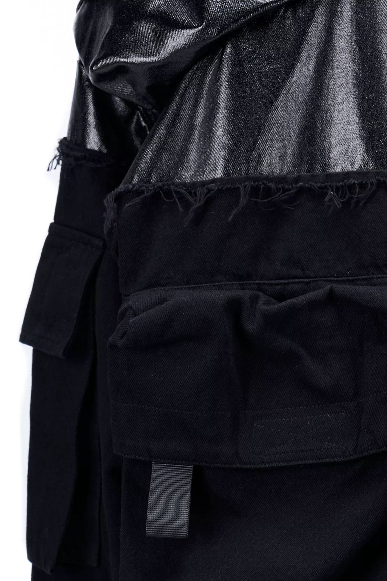 VANGUARDIA Spliced Coated Multi-Pocket Denim Jacket