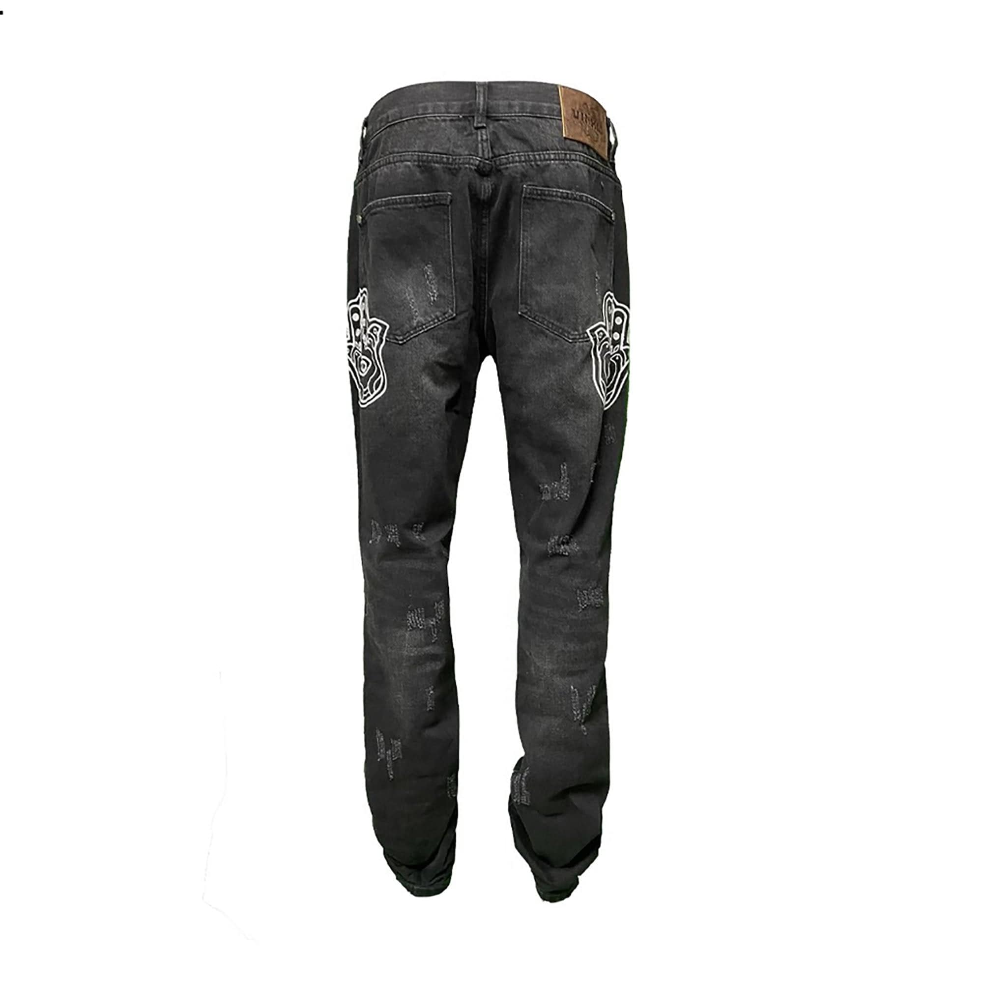 VINKID Hamsa Embroidered Double-Layer Ripped Stacked Jeans, premium urban and streetwear designers apparel on PROJECTISR.com, VINKID