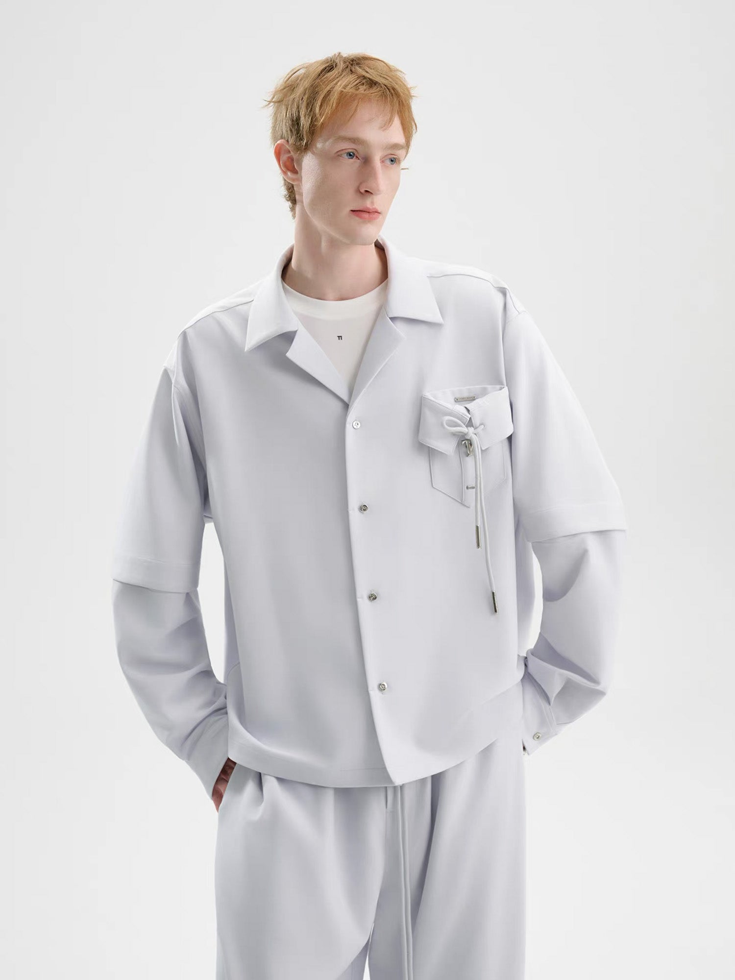 TIWILLTANG Detachable-Sleeve Tie-Pocket Shirt, premium urban and streetwear designers apparel on PROJECTISR.com, TIWILLTANG