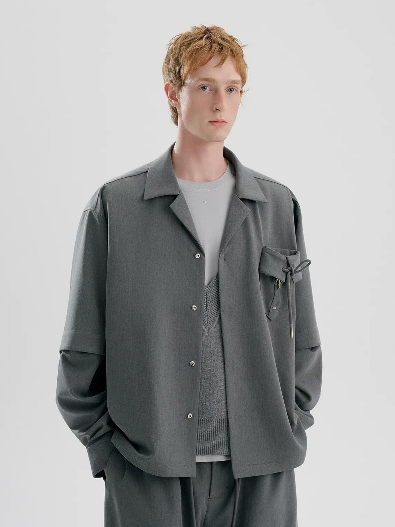 TIWILLTANG Detachable-Sleeve Tie-Pocket Shirt, premium urban and streetwear designers apparel on PROJECTISR.com, TIWILLTANG