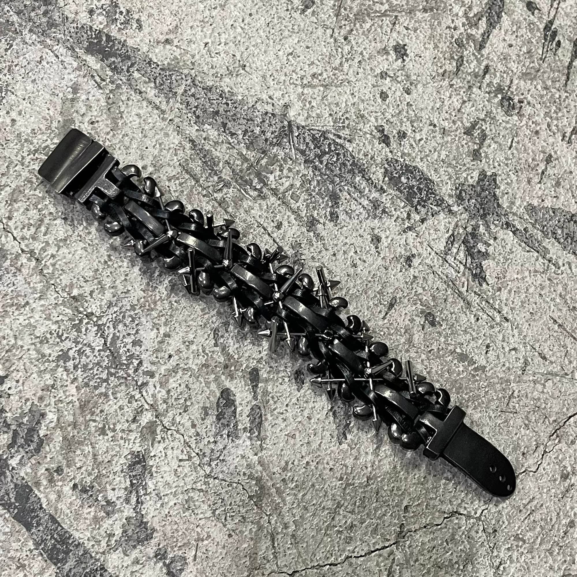 ILLUSORY Braided Spiked Leather Bracelet, premium urban and streetwear designers apparel on PROJECTISR.com, ILLUSORY