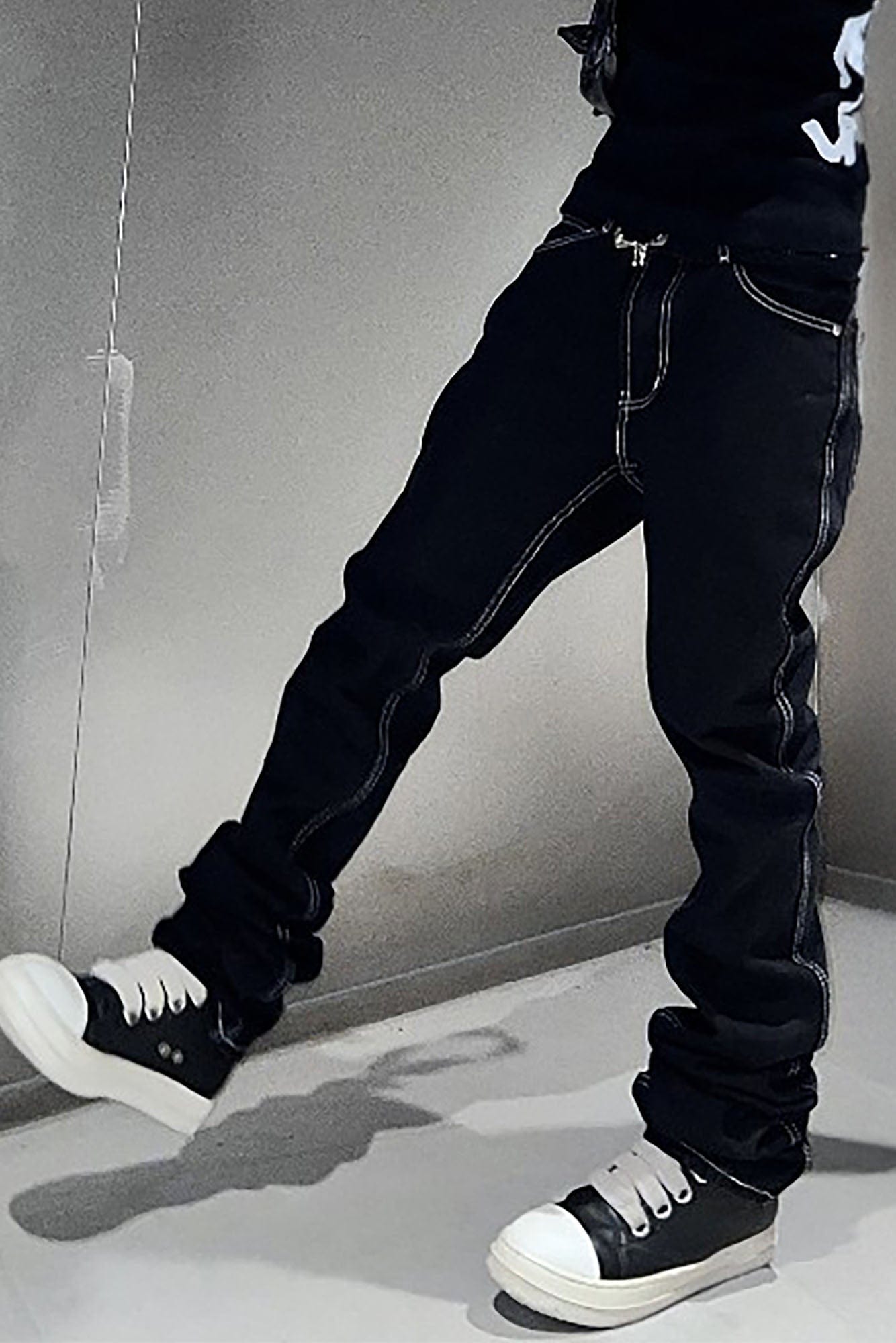 VINKID Embroidered Contrast Stitch Stacked Skinny Jeans, premium urban and streetwear designers apparel on PROJECTISR.com, VINKID