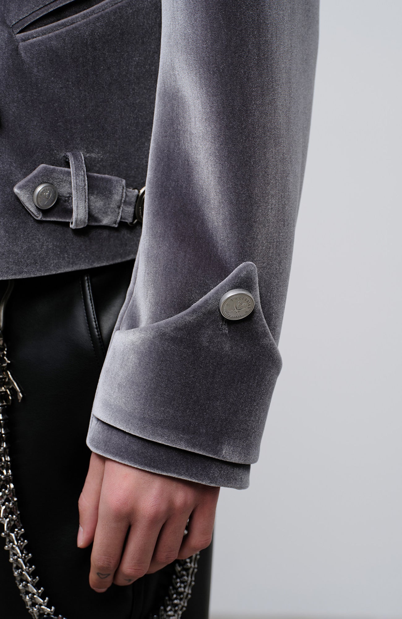 FACEONLAB Velvet Operatic Cropped Jacket Gray, premium urban and streetwear designers apparel on PROJECTISR.com, FACEONLAB