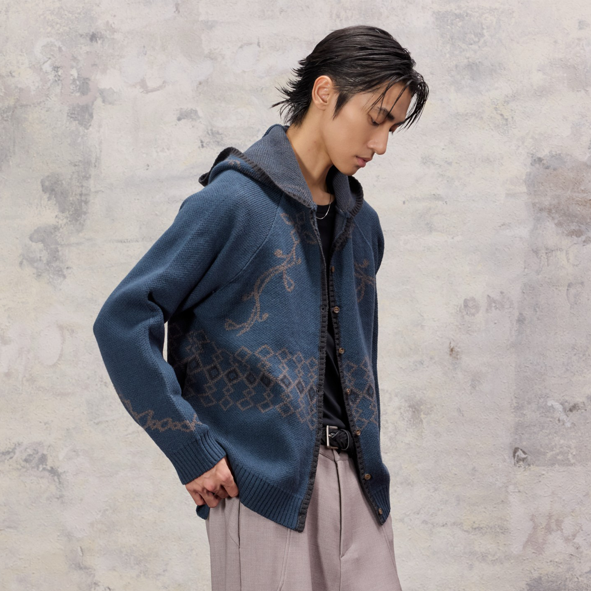 ALVNG AR ANTS Jacquard Floral Wool-Blend Hooded Cardigan