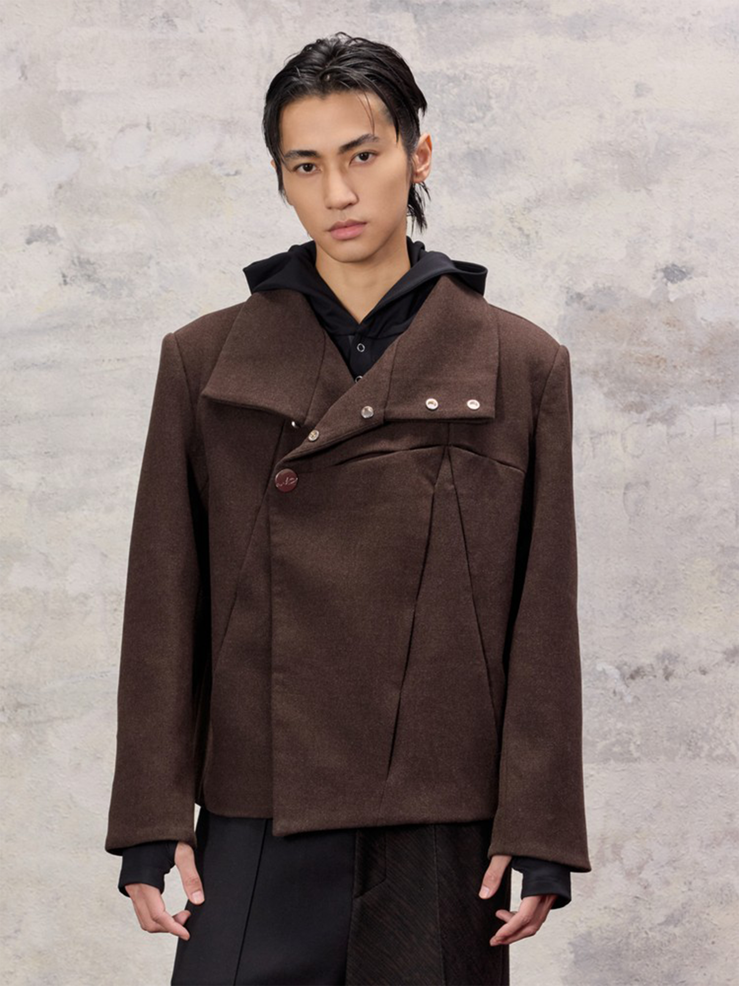 ALVNG AR ANTS Asymmetrical Wool-Blend High-Neck Jacket