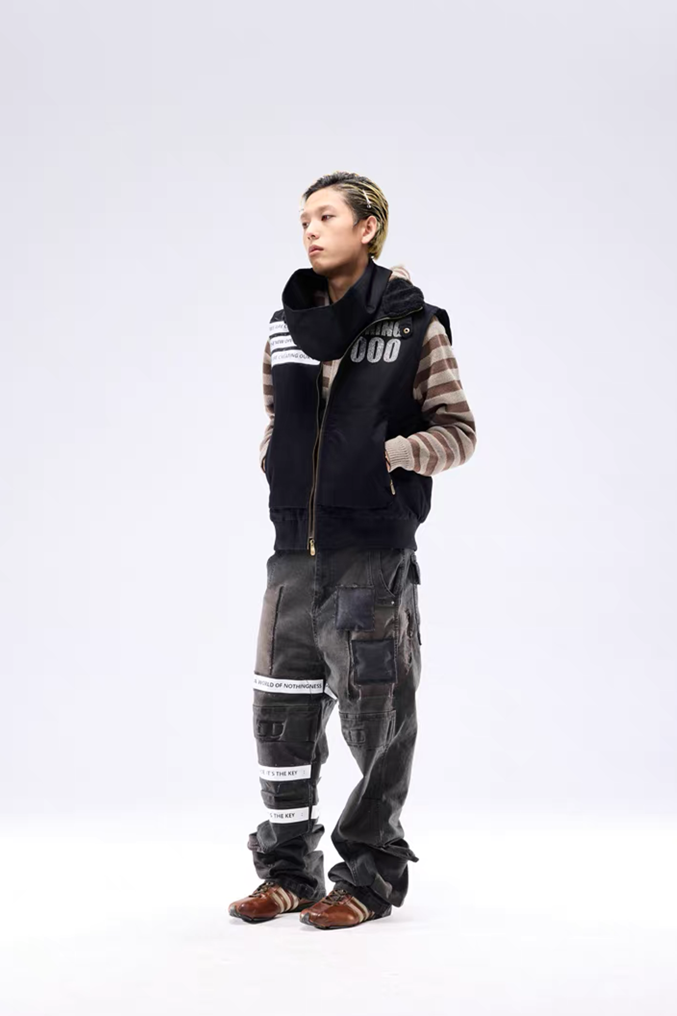 NOTHINGNESS WORLD Padded Funnel-Neck Zip Vest, premium urban and streetwear designers apparel on PROJECTISR.com, NOTHINGNESS WORLD