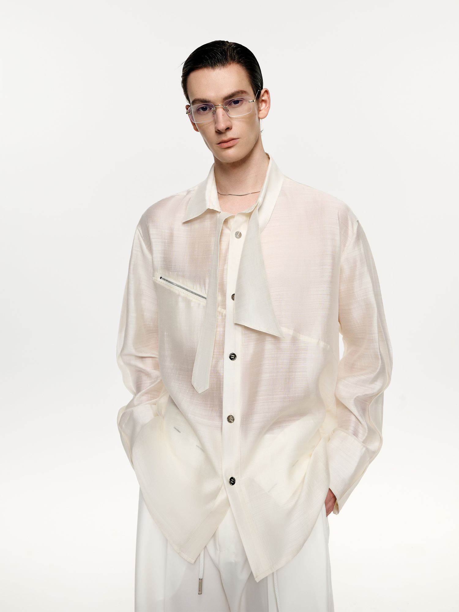 TIWILLTANG Structured Zip-Tie Tencel Shirt