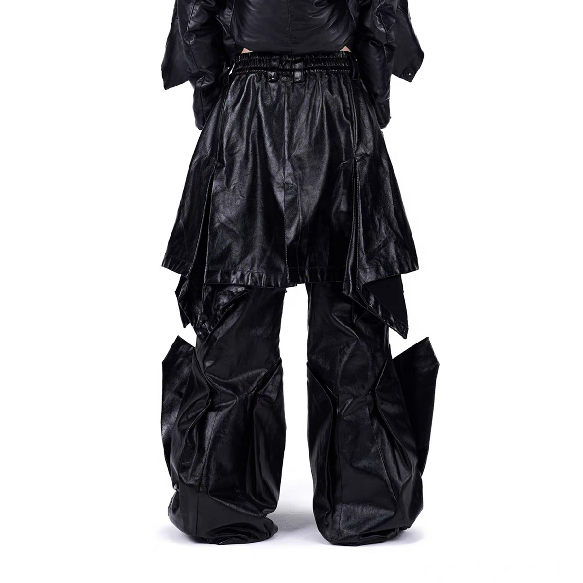 VANGUARDIA Deconstructed Layered Coated Denim Flared Pants