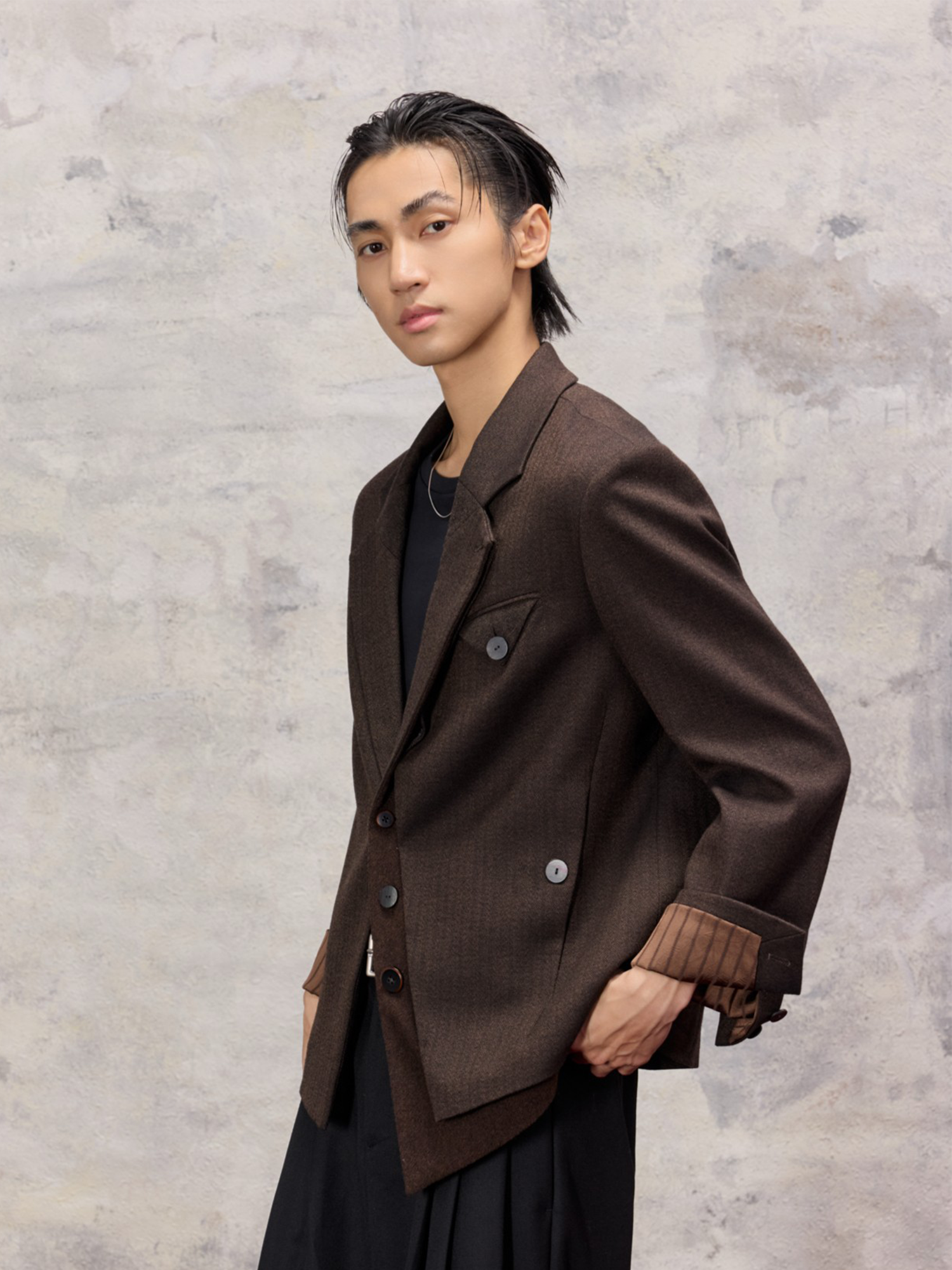 ALVNG AR ANTS Asym Herringbone Wool-Blend Blazer