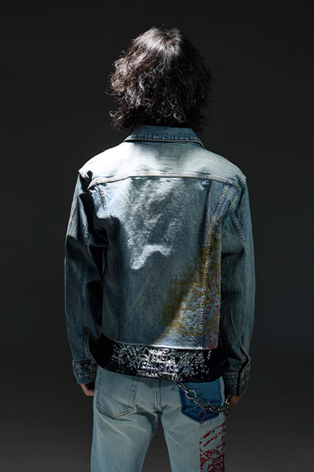 NOTHINGNESS WORLD Washed Multi-Print Denim Jacket, premium urban and streetwear designers apparel on PROJECTISR.com, NOTHINGNESS WORLD