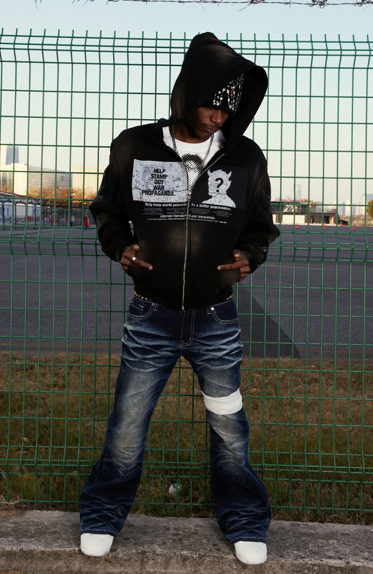 VINKID Demon Graphic Washed Zip-Up Hoodie