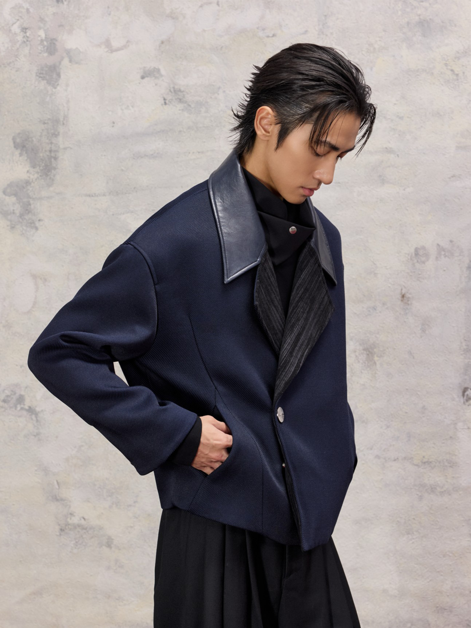 ALVNG AR ANTS Structured Wool-Blend Paneled Collar Jacket