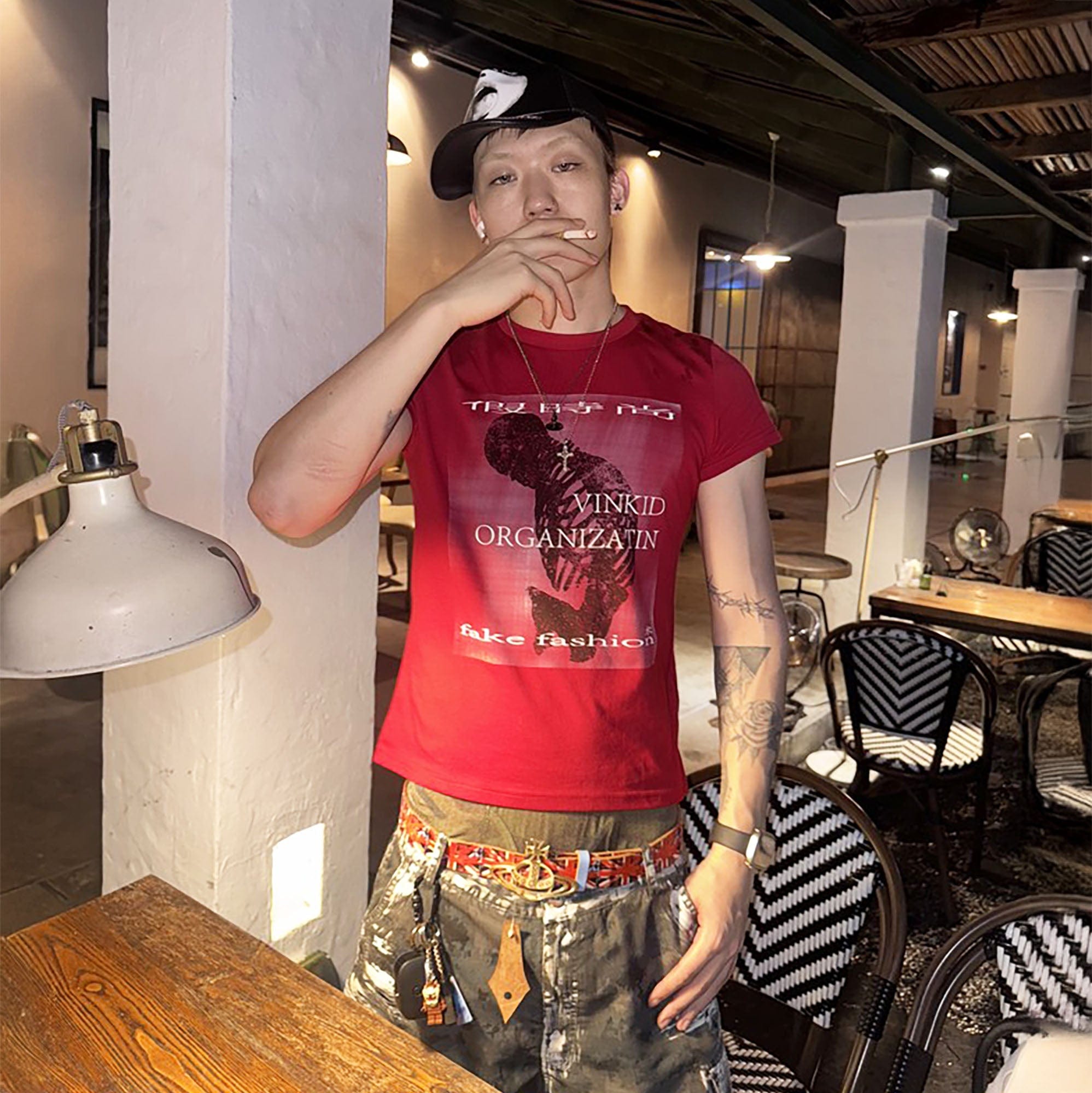 VINKID Skeleton Graphic Fake Fashion T-Shirt
