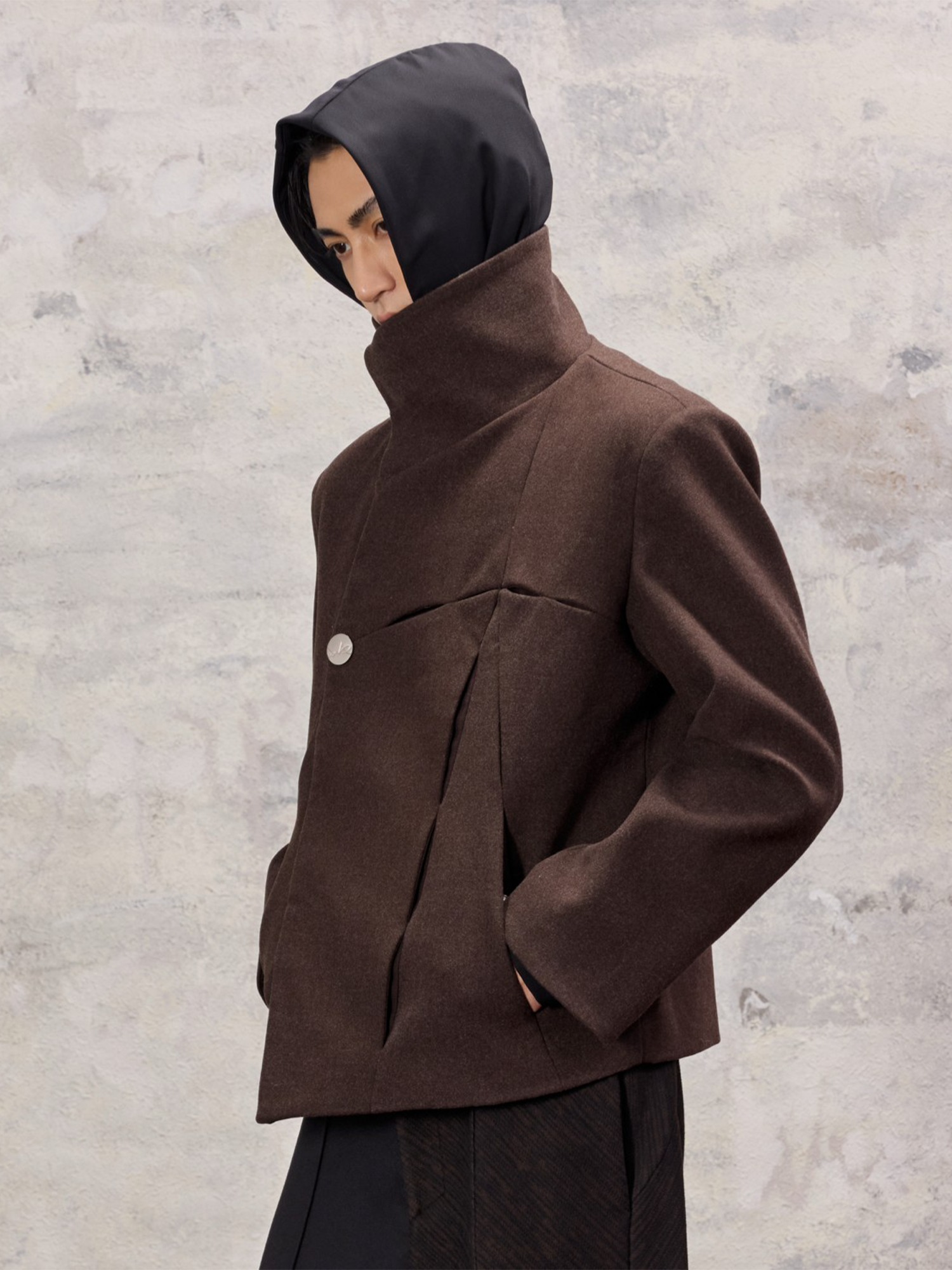 ALVNG AR ANTS Asymmetrical Wool-Blend High-Neck Jacket