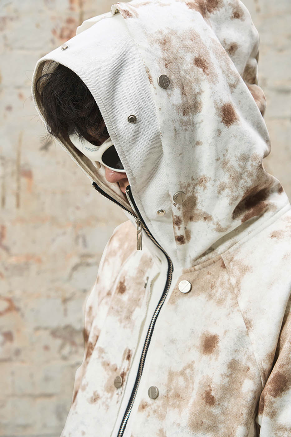 RELABEL Washed Cement-Dyed Double-Hat Zip-Up Hoodie, premium urban and streetwear designers apparel on PROJECTISR.com, RELABEL