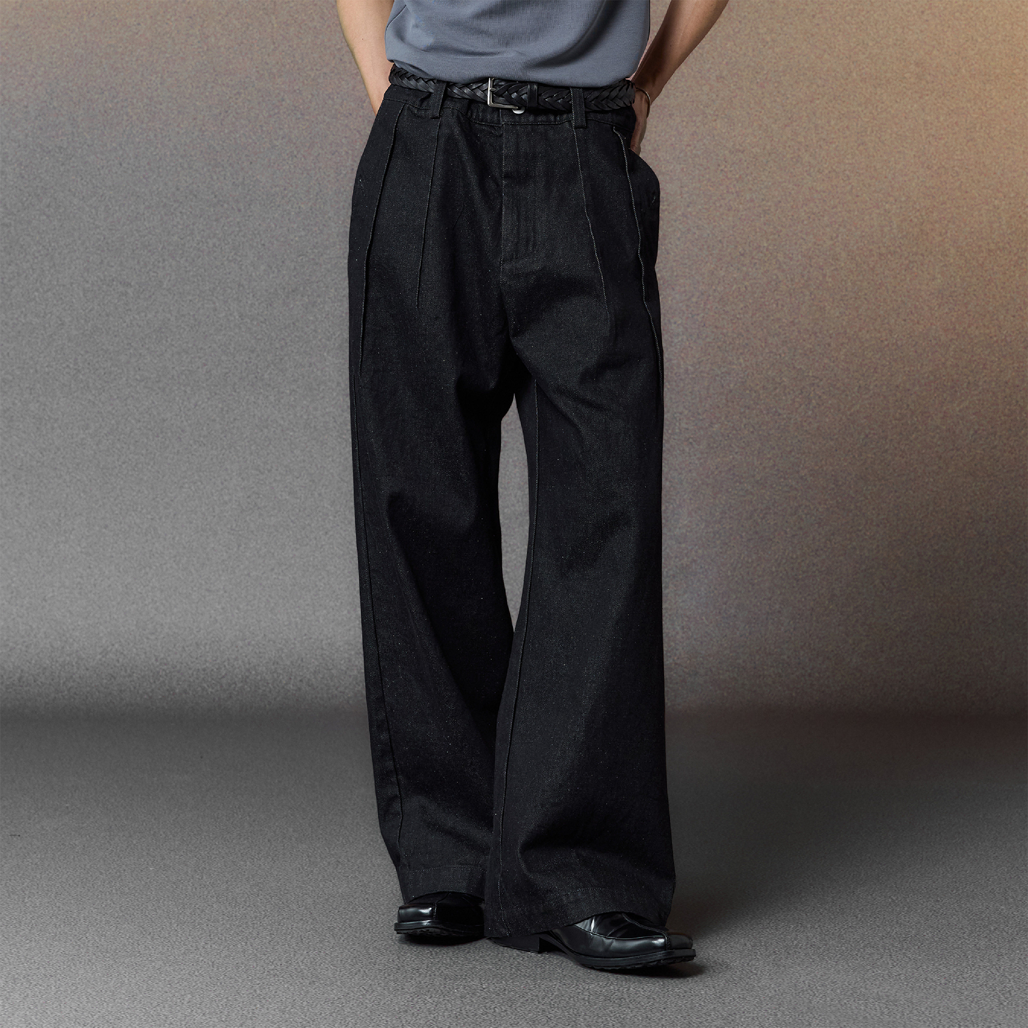 ALVNG AR ANTS Pleated Straight-Leg Denim Trousers, premium urban and streetwear designers apparel on PROJECTISR.com, ALVNG AR ANTS