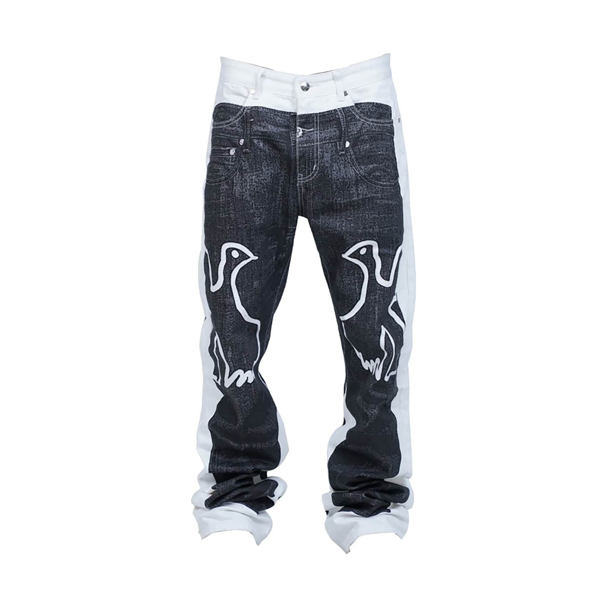 VINKID Faux-Layered Dove Graphic Contrast Panel Jeans, premium urban and streetwear designers apparel on PROJECTISR.com, VINKID