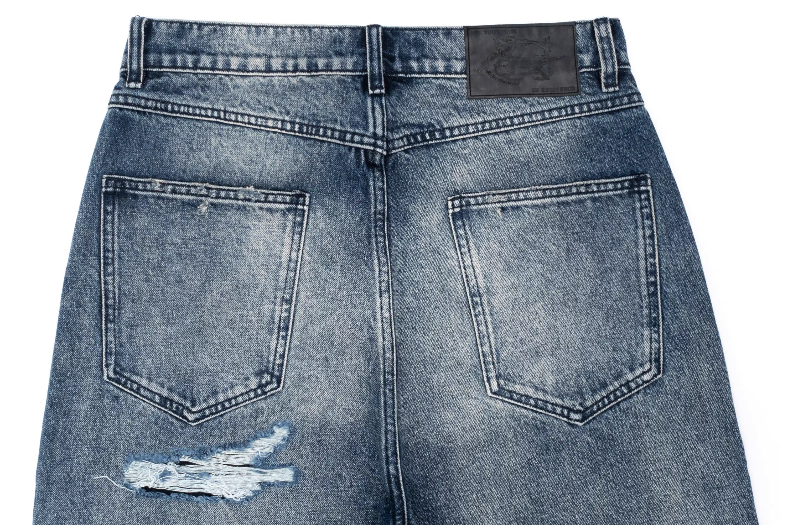 IN EXISTENCE x STM Washed Patched Distressed Straight Jeans, premium urban and streetwear designers apparel on PROJECTISR.com, IN EXISTENCE