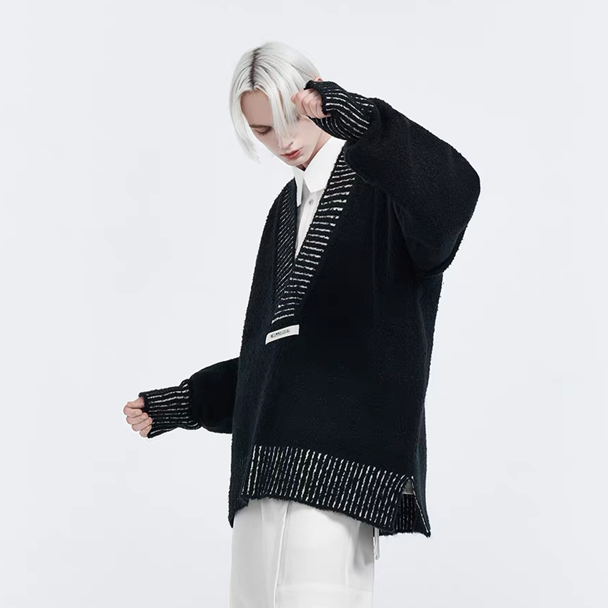 TIWILLTANG Retro Oversized V-Neck Sweater, premium urban and streetwear designers apparel on PROJECTISR.com, TIWILLTANG