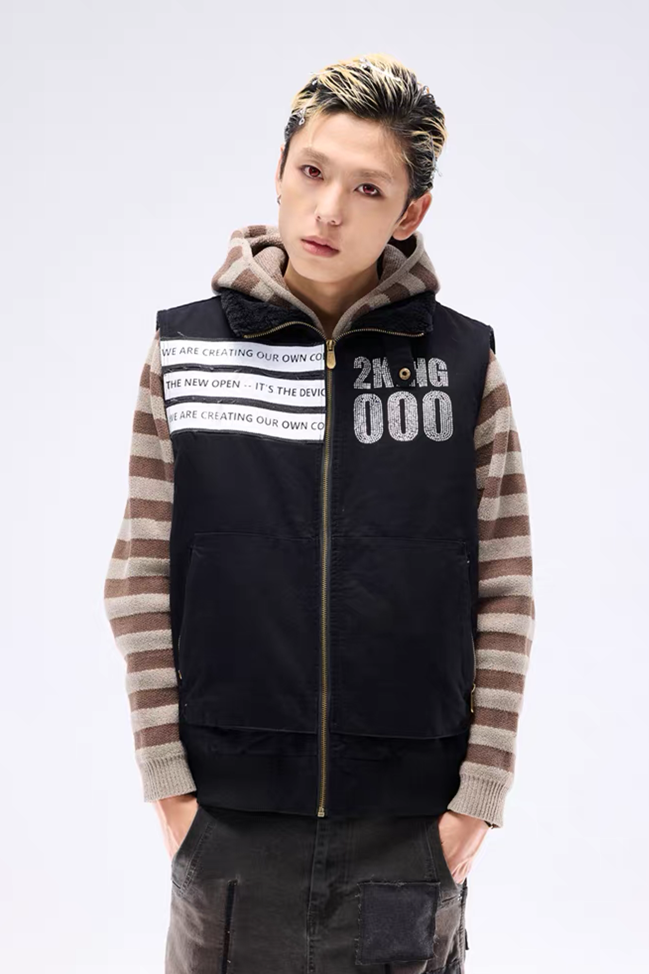 NOTHINGNESS WORLD Padded Funnel-Neck Zip Vest, premium urban and streetwear designers apparel on PROJECTISR.com, NOTHINGNESS WORLD