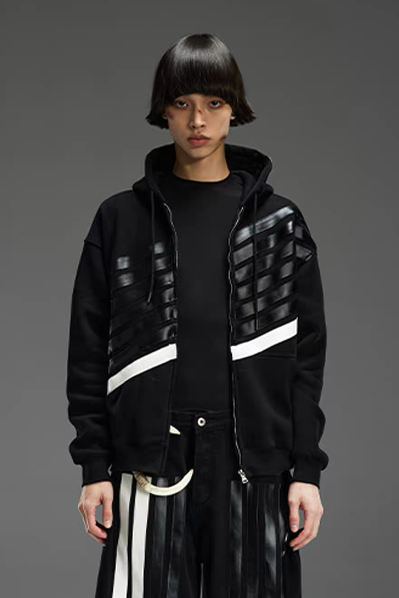 NOTHINGNESS WORLD Four-Stripe Zip-Up Hoodie, premium urban and streetwear designers apparel on PROJECTISR.com, NOTHINGNESS WORLD