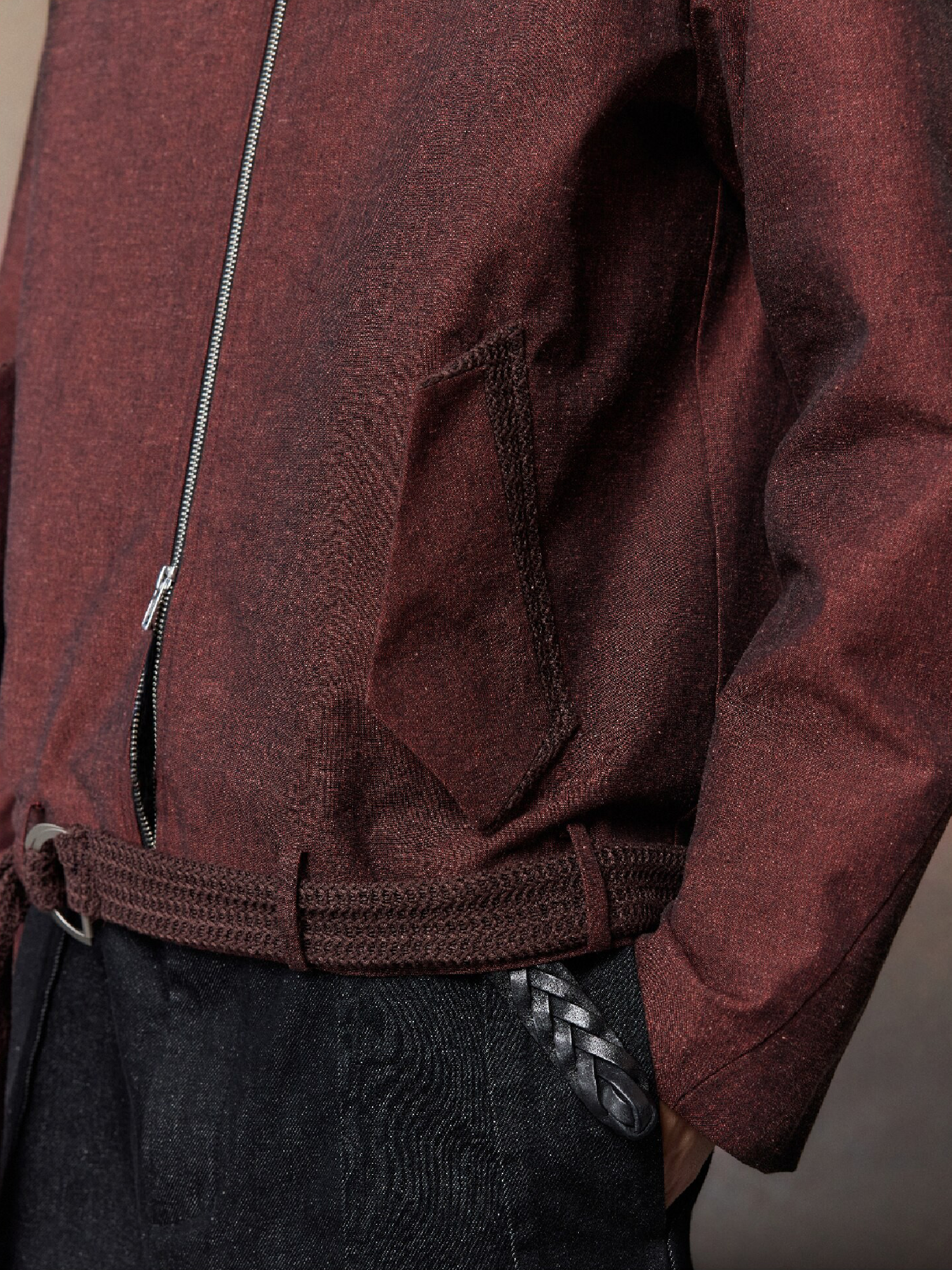 ALVNG AR ANTS Linen-Blend Draped-Belted Jacket, premium urban and streetwear designers apparel on PROJECTISR.com, ALVNG AR ANTS