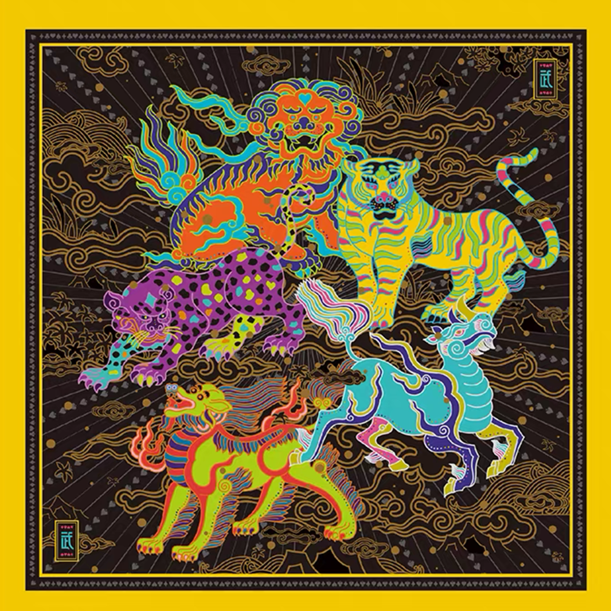 MASH UP ASIA Mythic Beast Quartet Decorative Art Print, premium urban and streetwear designers apparel on PROJECTISR.com, MASH UP ASIA