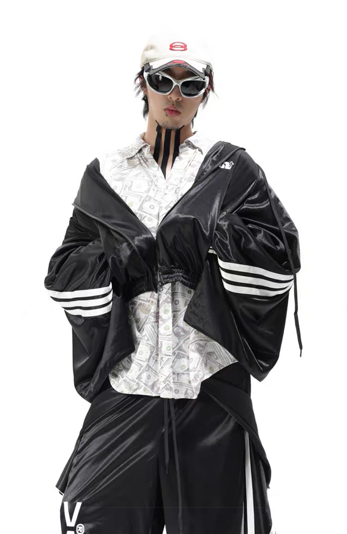 VANGUARDIA Striped Drop-Shoulder Hooded Jacket