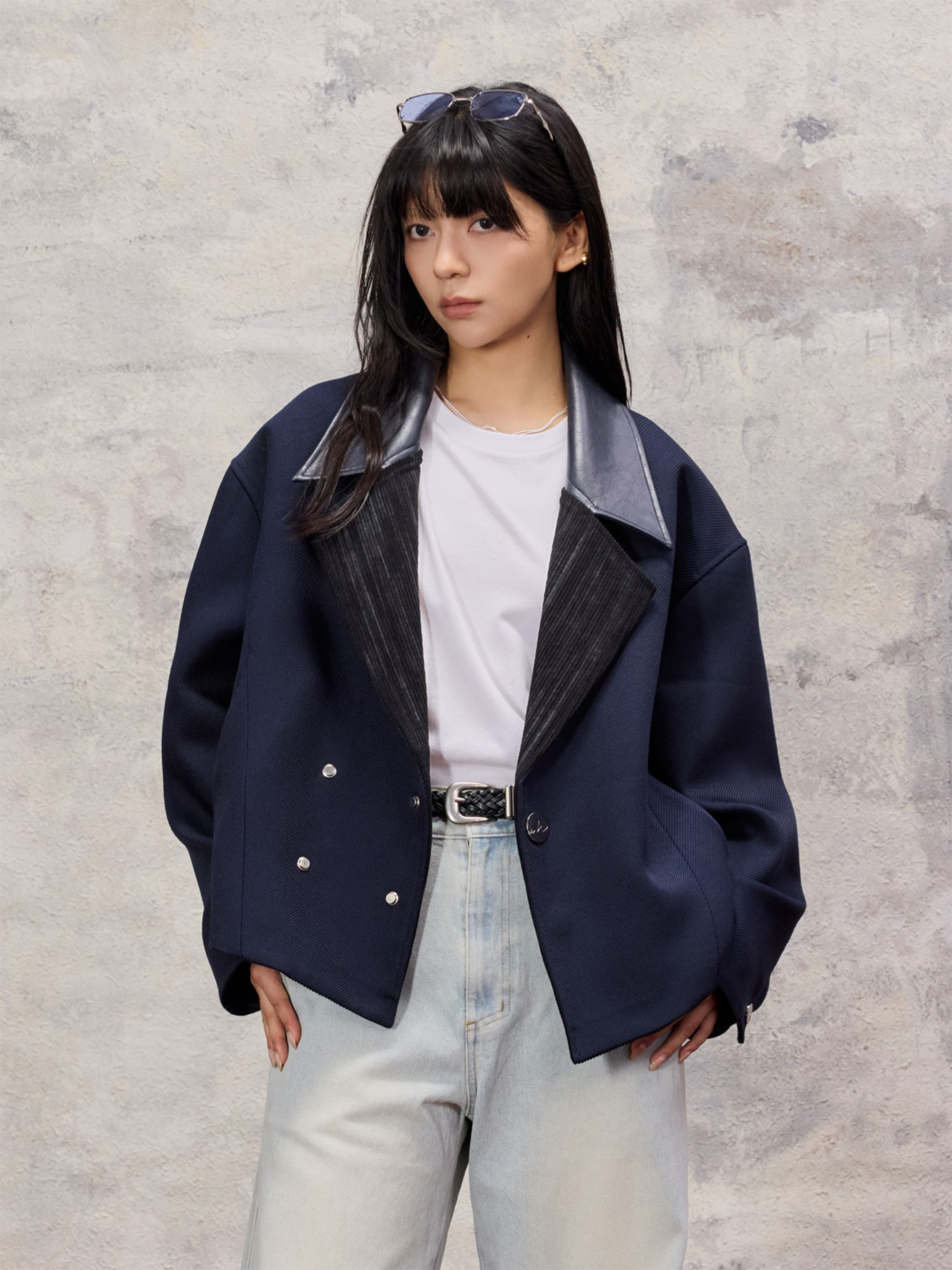ALVNG AR ANTS Structured Wool-Blend Paneled Collar Jacket