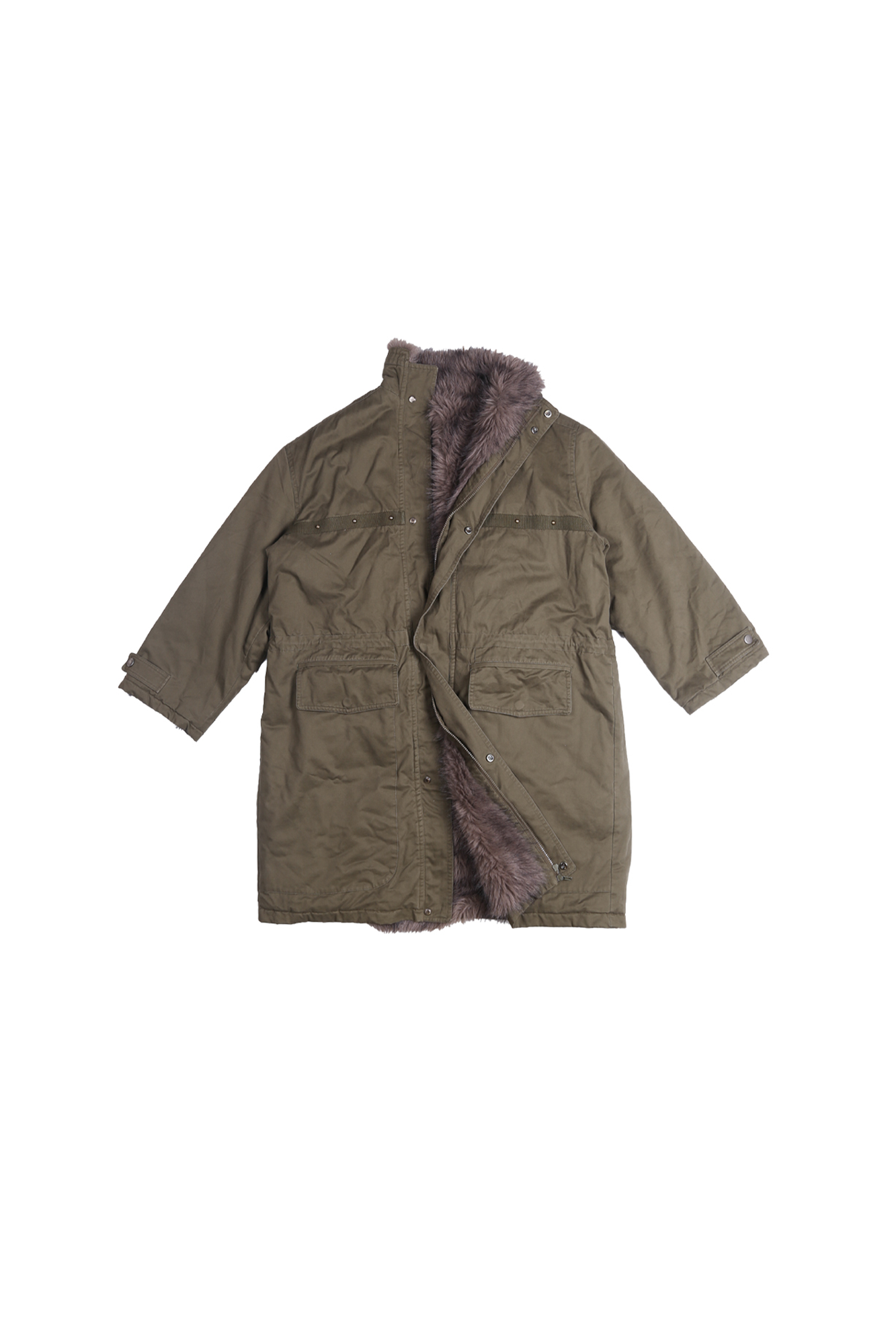 TRECLUB Retro Faux Fur Lining Oversized Parka