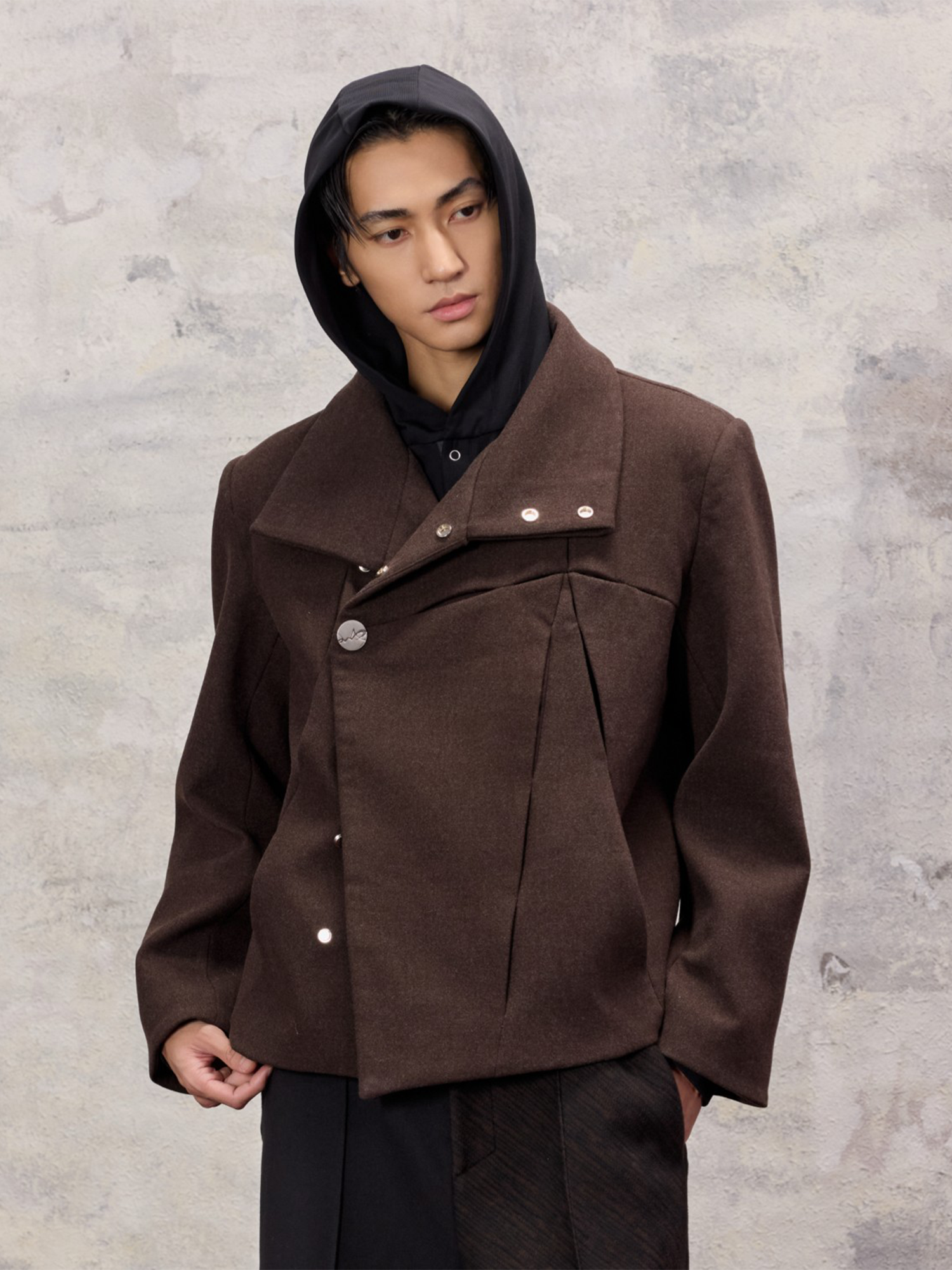 ALVNG AR ANTS Asymmetrical Wool-Blend High-Neck Jacket