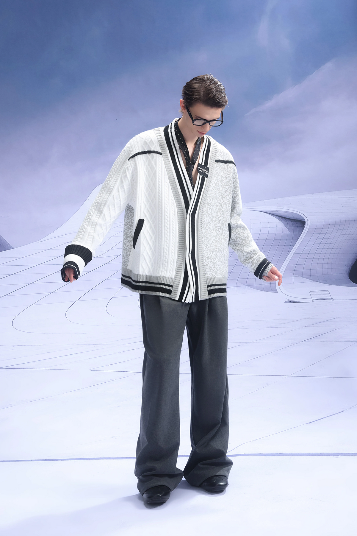 TIWILLTANG Asymmetrical Striped Ribbed Cardigan