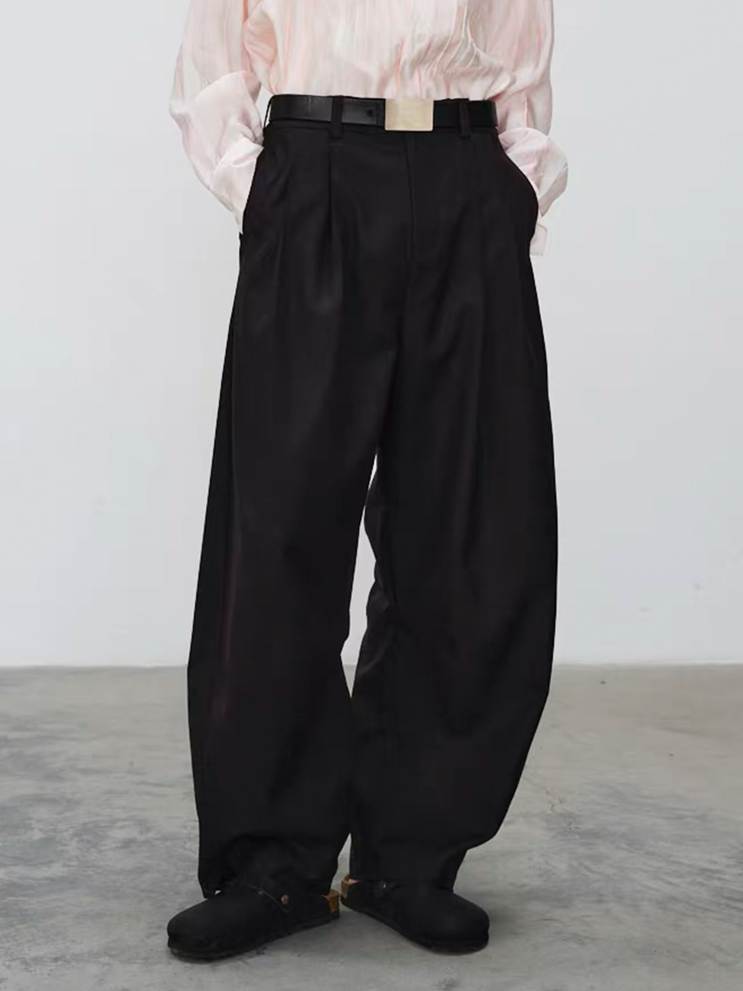 GRAINMUSTARD Retro Pleated High-Waist Wide-Leg Trousers, premium urban and streetwear designers apparel on PROJECTISR.com, GRAINMUSTARD