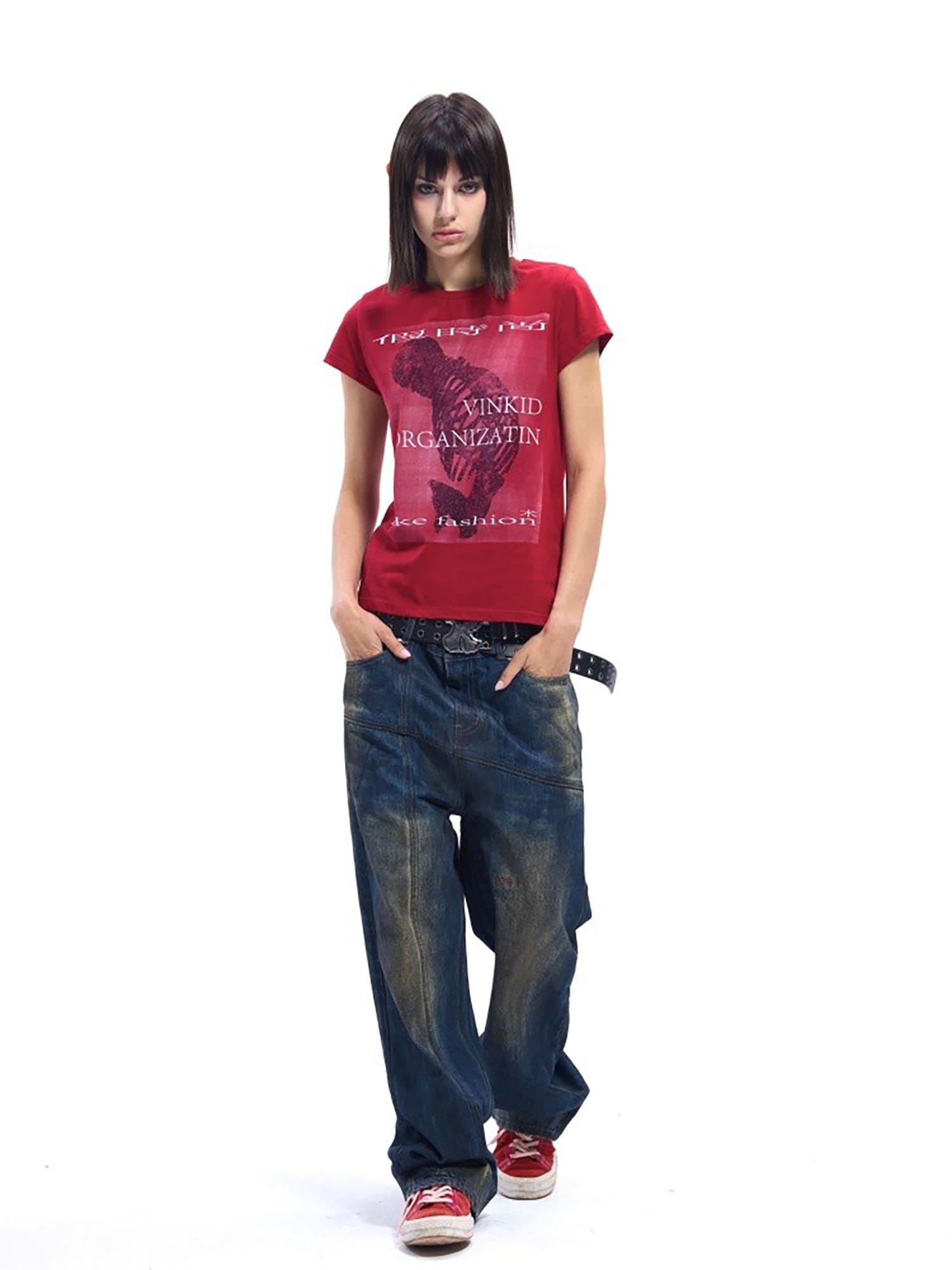 VINKID Skeleton Graphic Fake Fashion T-Shirt