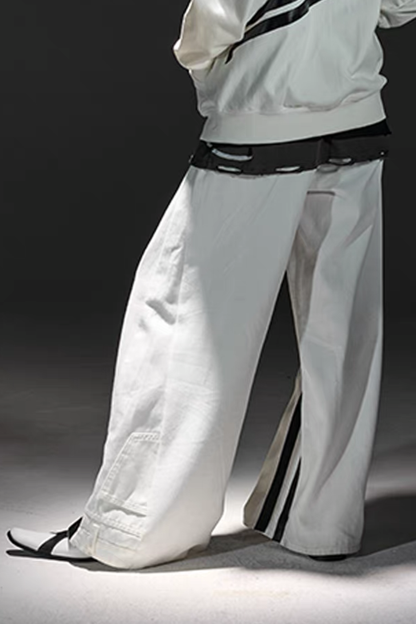 NOTHINGNESS WORLD Four-Stripe Wide-Leg Sweatpants, premium urban and streetwear designers apparel on PROJECTISR.com, NOTHINGNESS WORLD