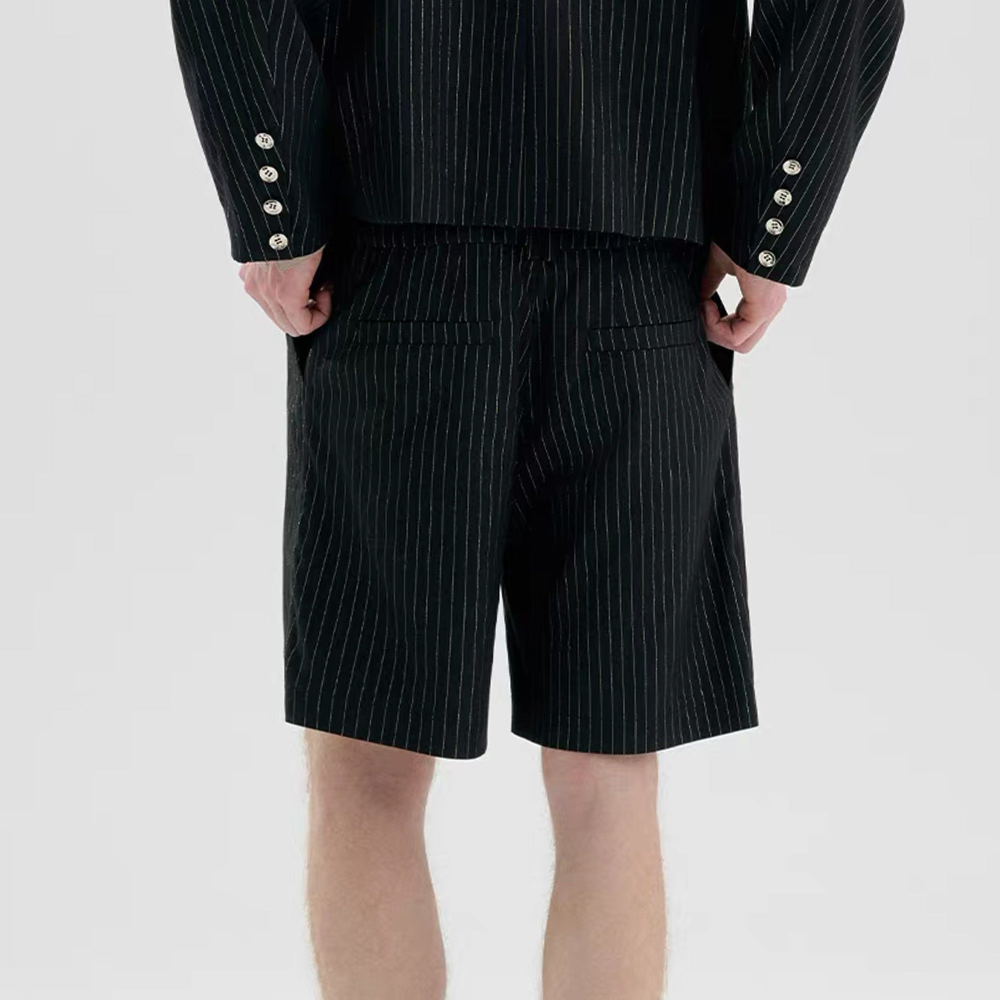TIWILLTANG Straight-Leg Pinstripe Knee-Length Shorts, premium urban and streetwear designers apparel on PROJECTISR.com, TIWILLTANG