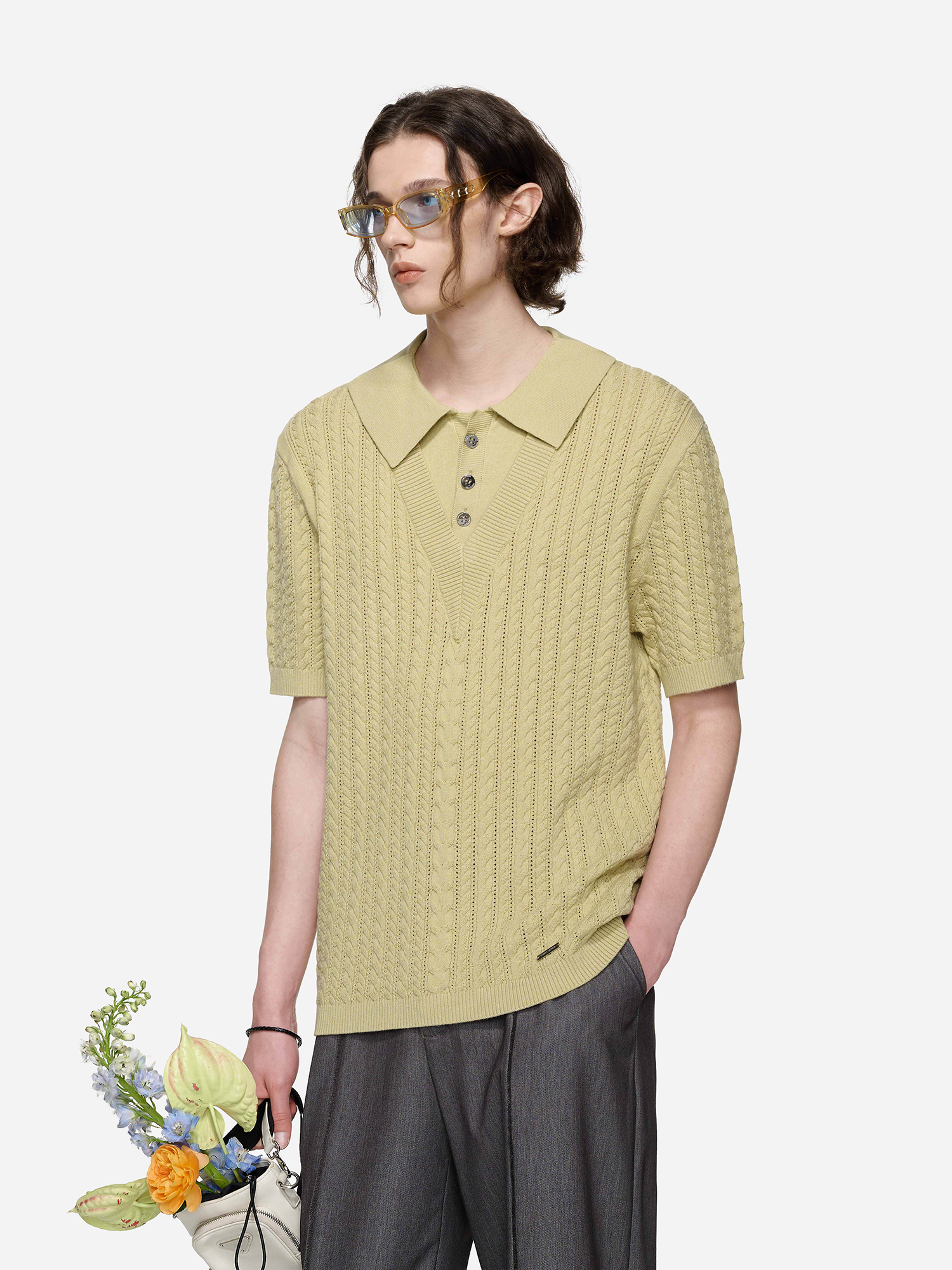 TIWILLTANG Layered Cable-Knit Openwork T Shirt