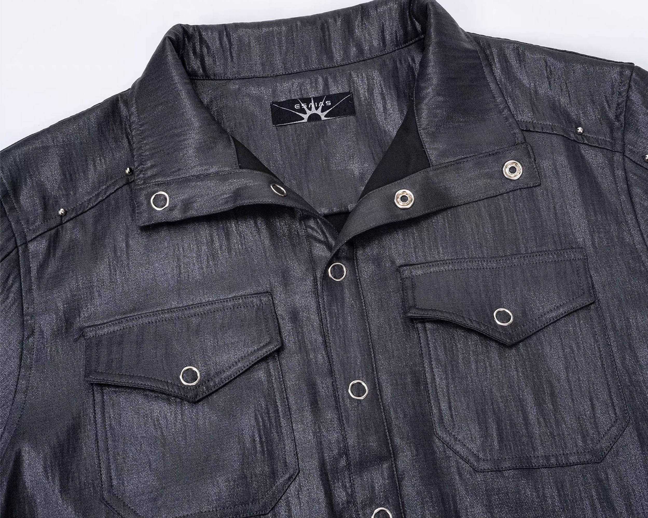 ESAIAS Studded Waxed Linen Belted Half Shirt