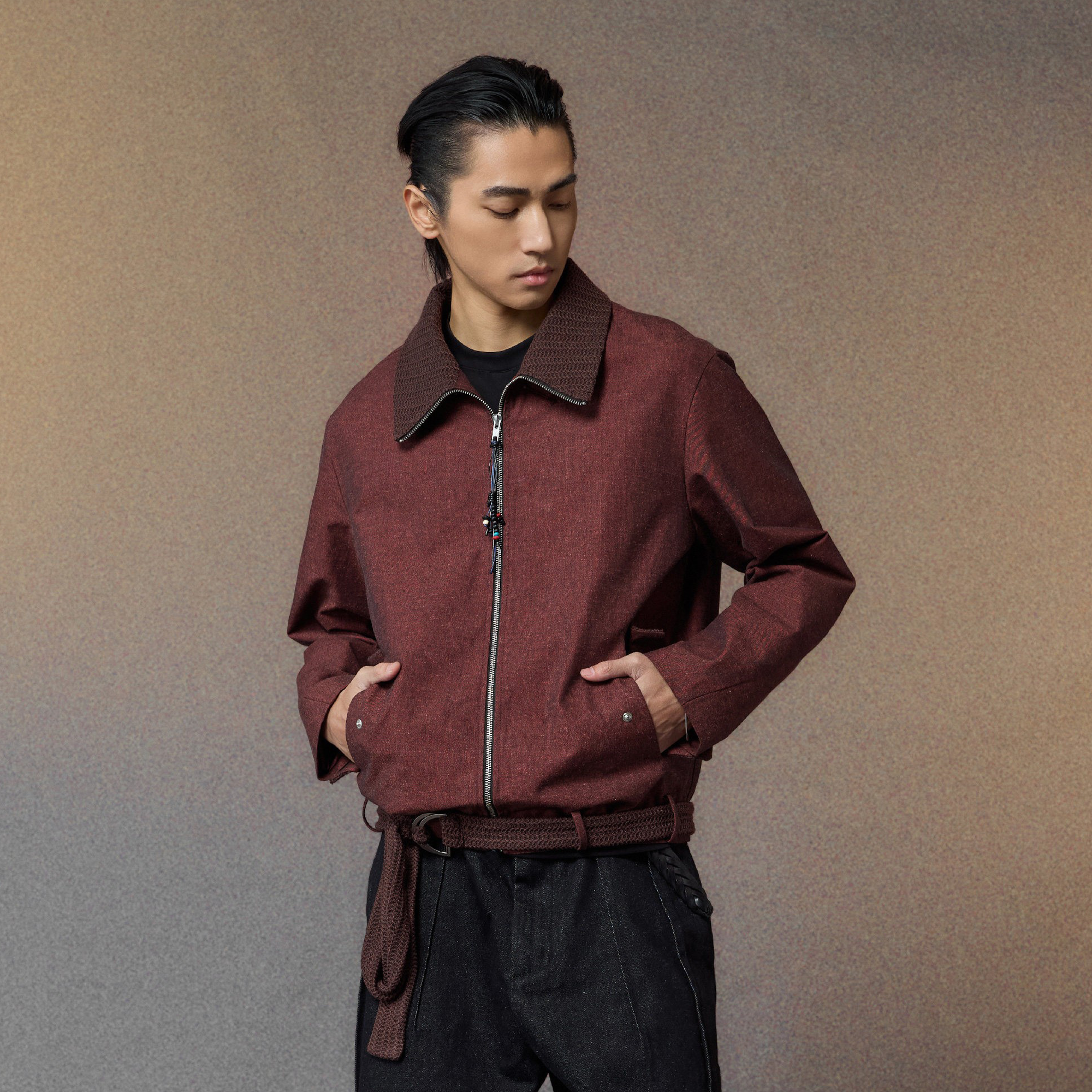 ALVNG AR ANTS Linen-Blend Draped-Belted Jacket, premium urban and streetwear designers apparel on PROJECTISR.com, ALVNG AR ANTS