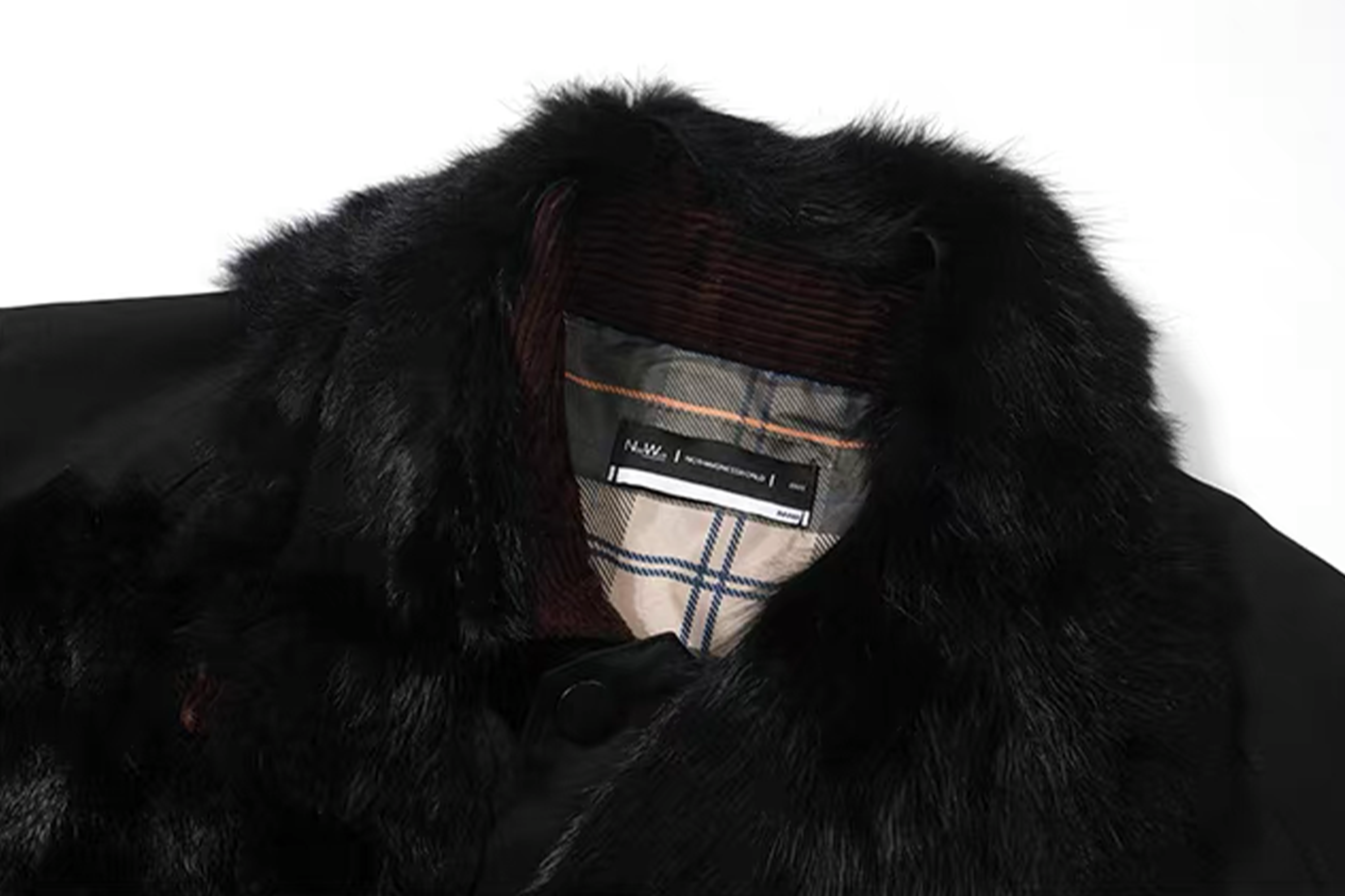 NOTHINGNESS WORLD Mottled Faux Fur Collar Snap-Button Jacket, premium urban and streetwear designers apparel on PROJECTISR.com, NOTHINGNESS WORLD